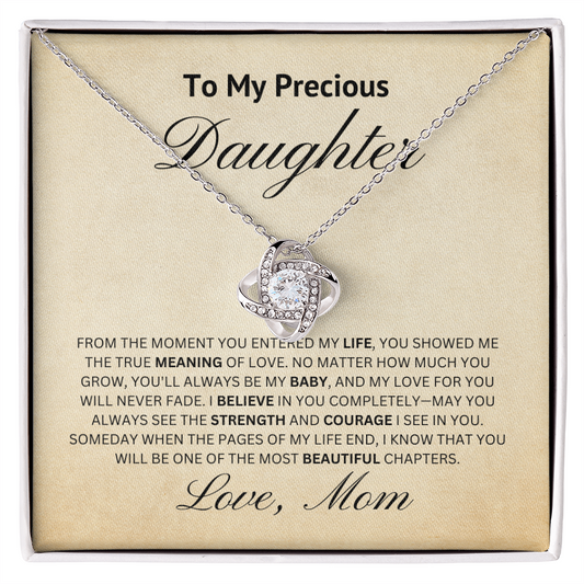 To My Precious Daughter-Loveknot Necklace- The Most Beautiful Chapter