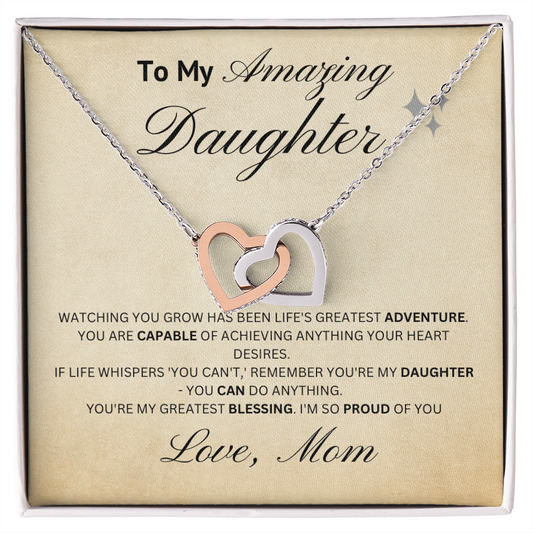 To My Daughter Interlock Heart Necklace: for Amazing Girl
